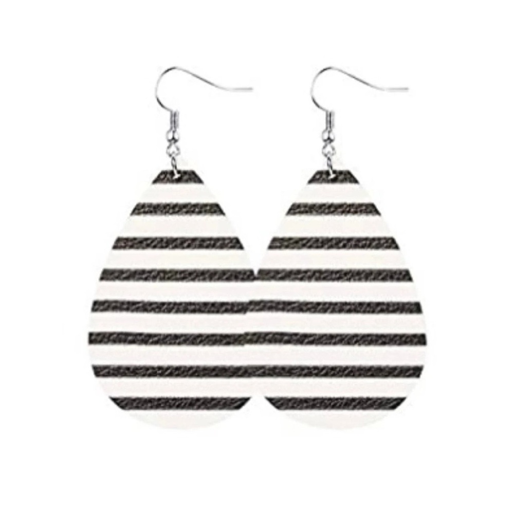 Striped Black and White Teardrop Earrings